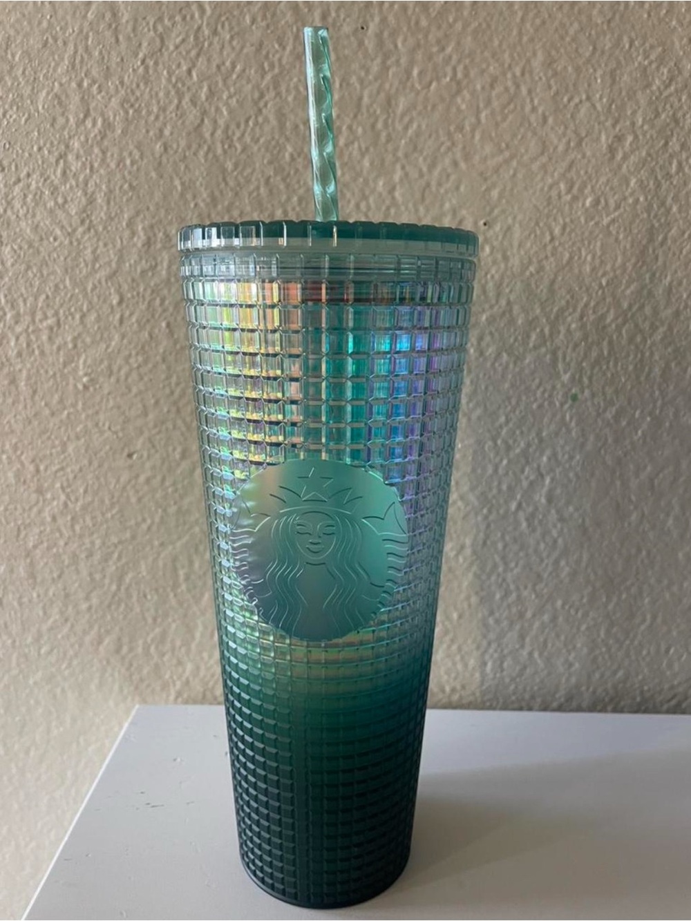 Starbucks Teal ombre Iridescent Studded Cold Cup with Straw